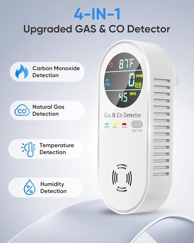 Vilfet Carbon Monoxide Detectors & Natural Gas Detector, 4-in-1 Carbon Monoxide - Image 2