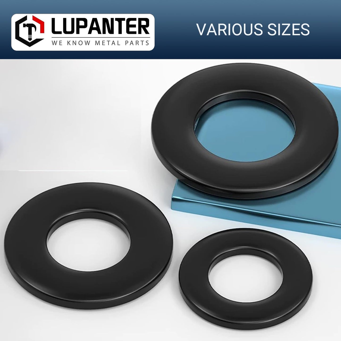 5/16" Black Flat Washers 50 Pack Made of 18-8 (304) Stainless Steel Metal Washers for Screws