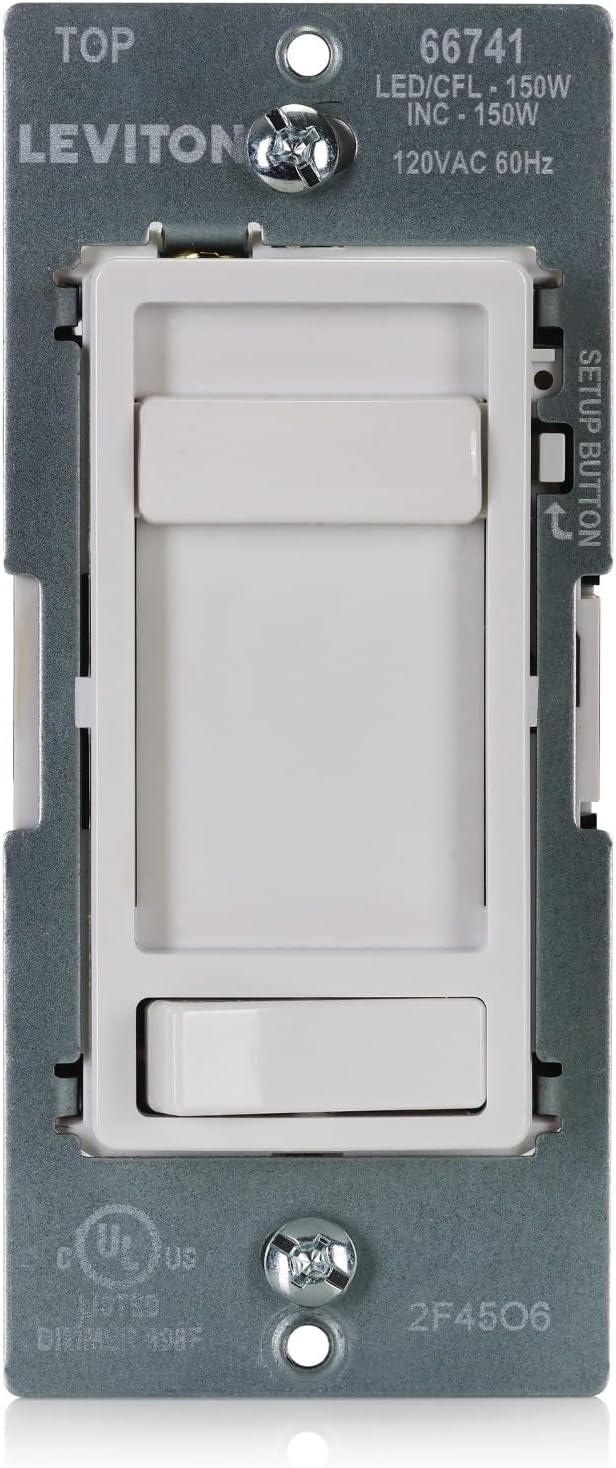 Leviton SureSlide LED Advanced Dimmer Switch for 150W Dimmable LED, Halogen and Incandescent Bulbs and Fixtures, 66741-W, White