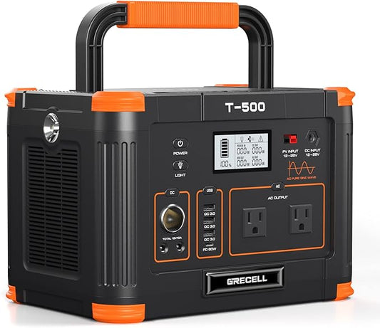 Portable Power Station 500W, 519Wh Outdoor Solar Generator Backup Battery Pack by GRECELLPOWERSTATION