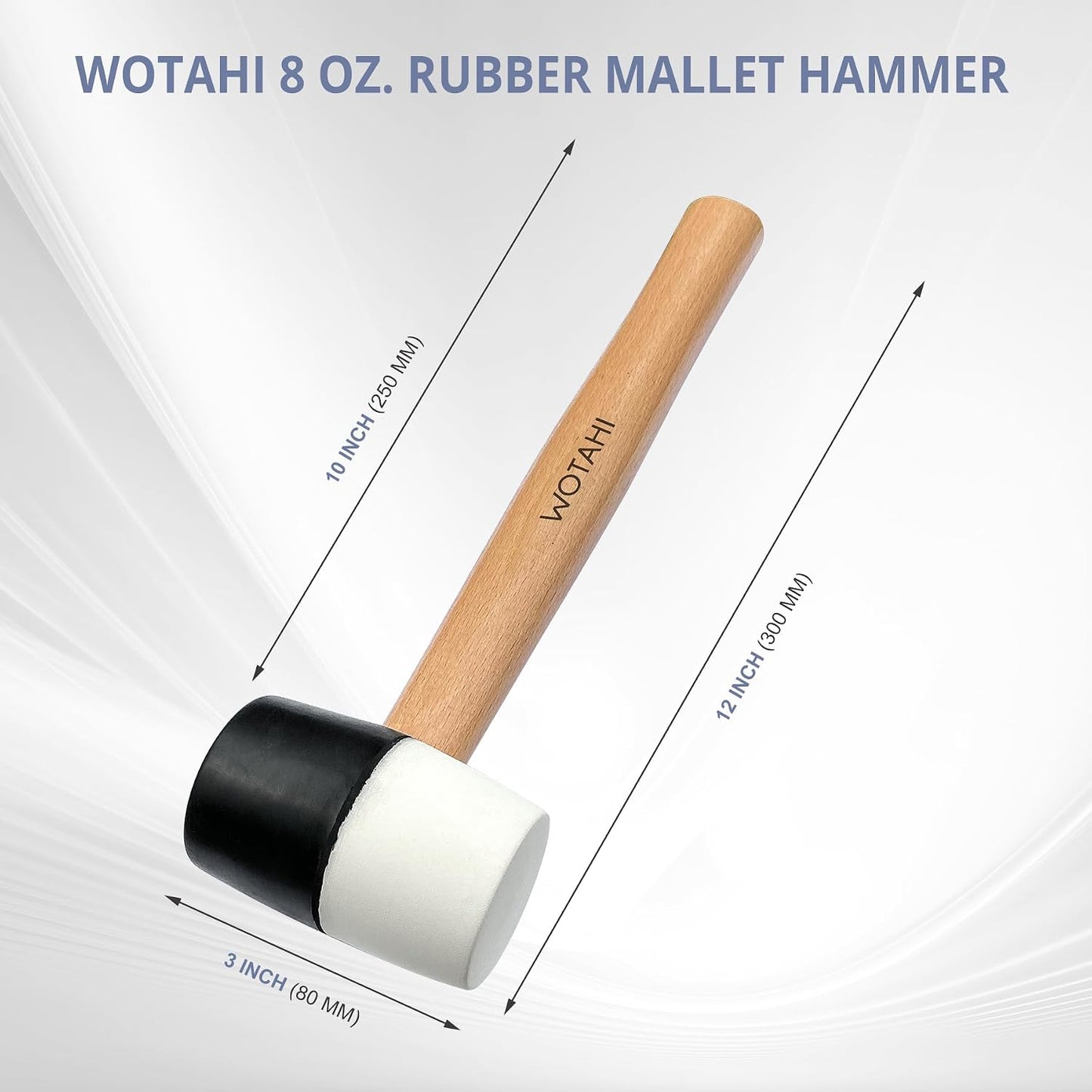 8 Oz. Rubber Mallet Hammer | White and Black Double-Faced Soft Head, Hardwood Handle Small Hammer for Woodworking, Flooring, and Tile
