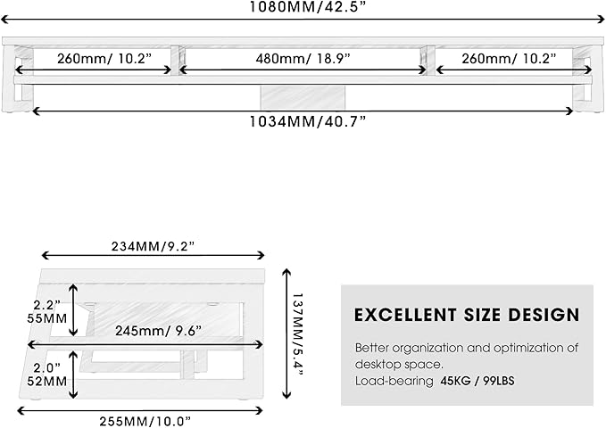 Fenge Dual Monitor Stand for Desk, 42.5in Large Monitor Riser for 2 Monitors - Image 6