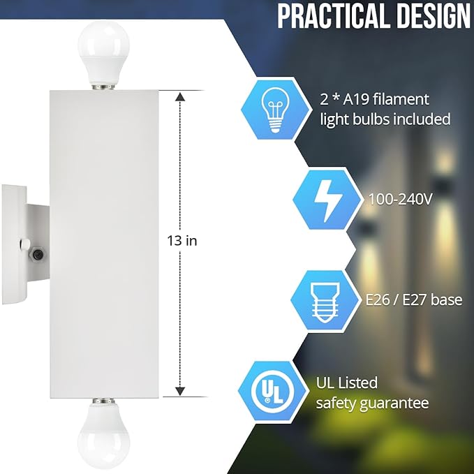 wowlite Modern Porch Lights White 2 Pack, Dust to Dawn Outdoor Light, - Image 5