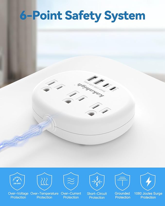 Flat Extension Cord with Outlet Cover & Cable Clips- 5 FT, 1625W Child Proof - Image 6