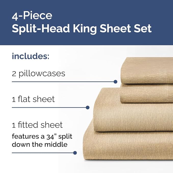 Split Head King Sheet Set – 4 Piece Flex Split Top King Sheets - Image 3