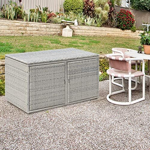 tangkula outdoor wicker storage box, garden deck bin, side view