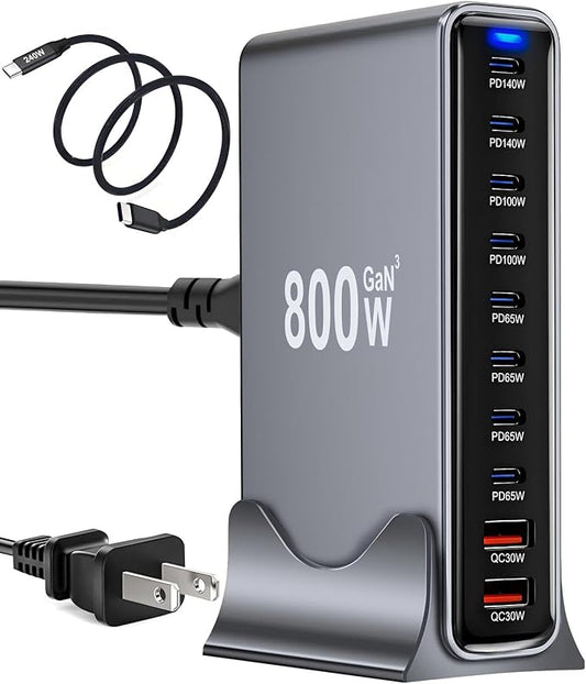 800W USB C Fast Charger Block, 10 Port USB Charging Station, GaN Ⅲ Pro Double by Unknown