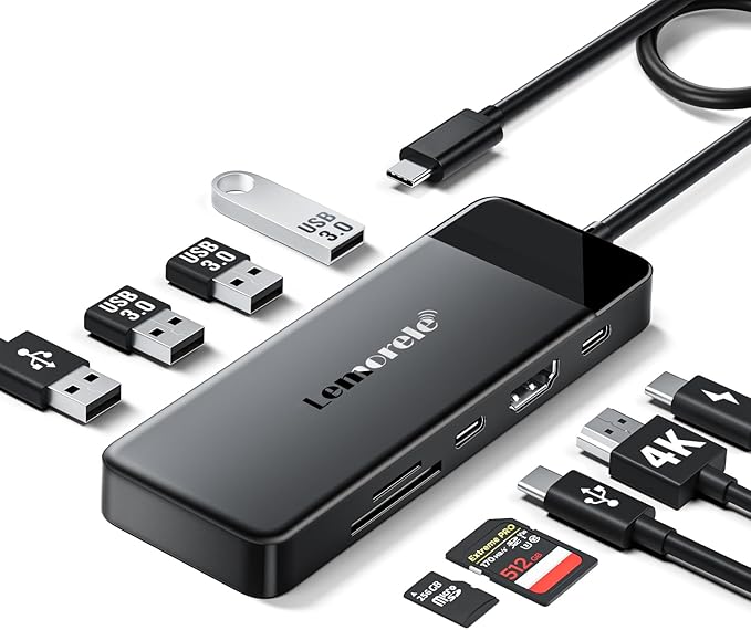 Lemorele 9-in-1 USB C Hub Multiport Adapter, USB C Dongle w/4K HDMI by Lemorele