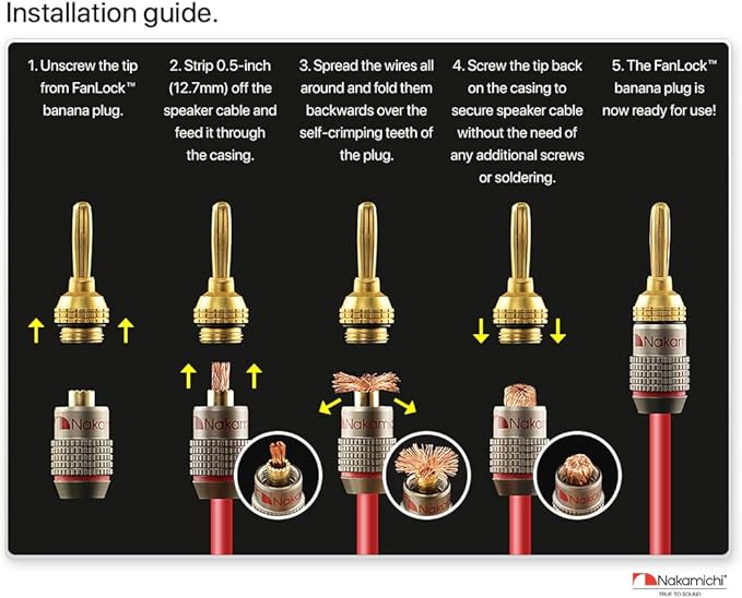 Nakamichi FanLock Excel Series 24k Gold Plated Banana Plugs 10 AWG - Image 6
