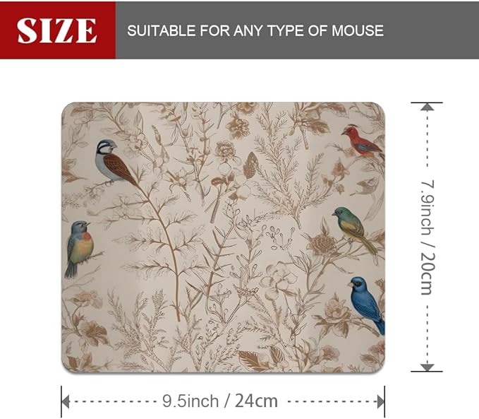 Beige Garden Neutral Floral Square Mouse pad, Waterproof, Anti Slip Rubber Base - Image 2