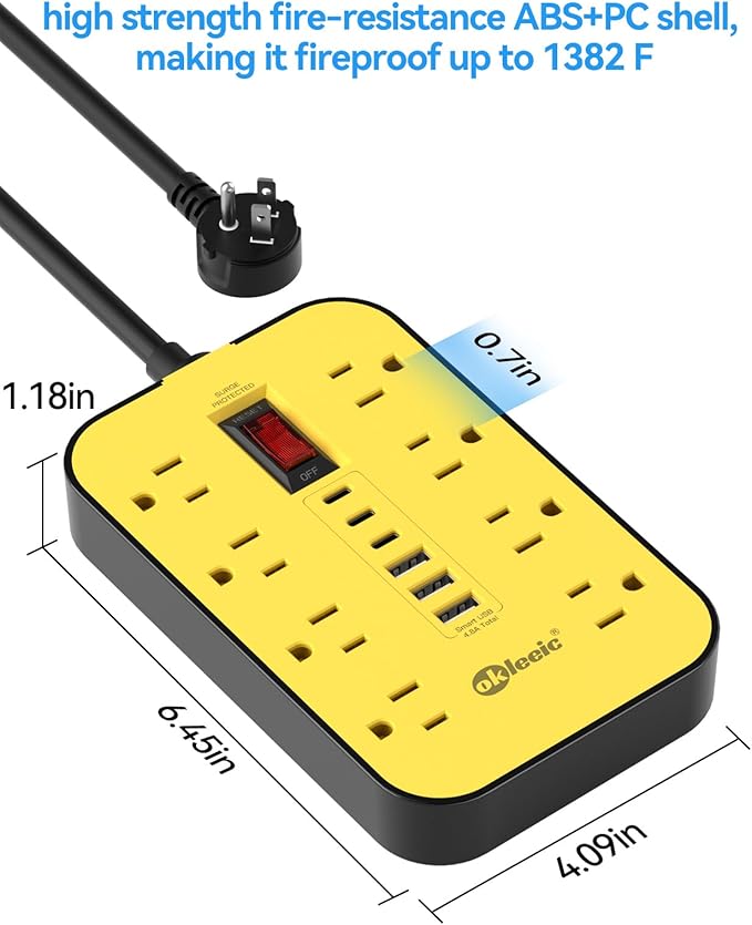 Power Strip with USB, Surge Protector Flat Plug with 8 Widely Spaced Outlets - Image 6