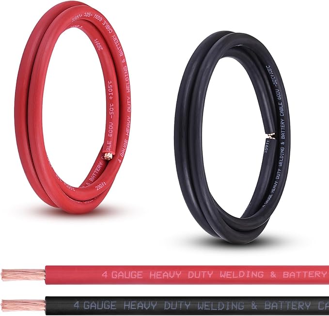Shirbly 4 Gauge Battery Cable, 5FT Red + 5FT Black 4 AWG Pure Copper Wire by Shirbly