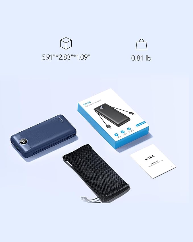 VRURC Portable Charger 20000mAh, Fast Charging Power Bank USB C, 4 Output 2 - Image 8