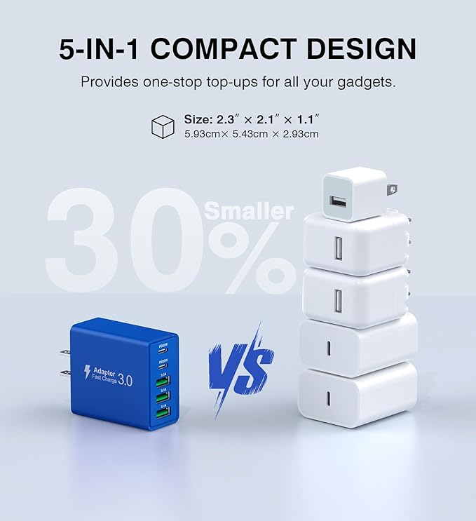USB C Wall Charger, 60W USB C Charger Block 2-Pack 5-Port PD Fast Charging - Image 6