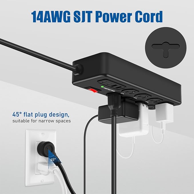 Heavy Duty Power Strip with USB, 8 Outlet Workshop Metal Power Strip, PD20W USB - Image 5