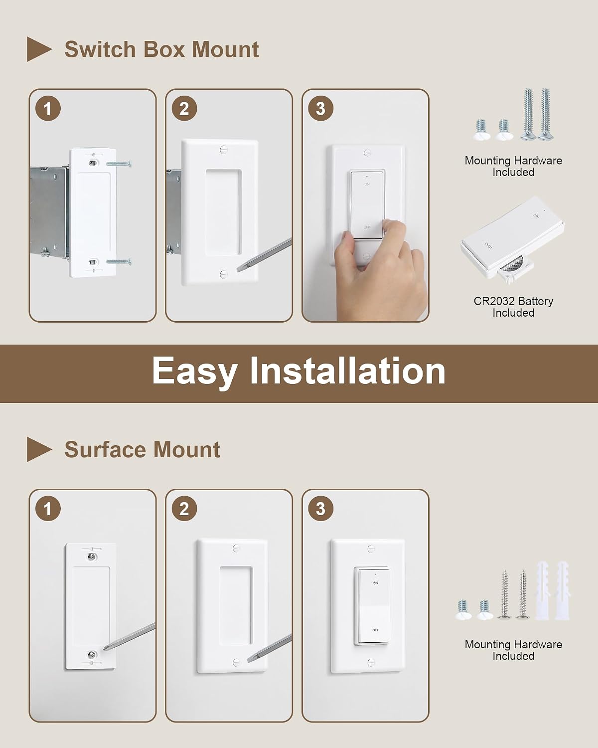 Wireless Remote Control Outlet with Decorator Rocker Wall Switch | 200FT Long Range Remote Light Switch, Mini Plug, 15A/1875W High-Power for Lamps, Lights, Household Appliances, ETL Listed