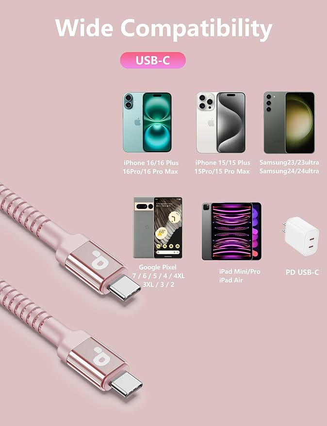 USBC Cables 6FT, Long USBC Fast Charging Cable Nylon Braided USB C iPhone - Image 8