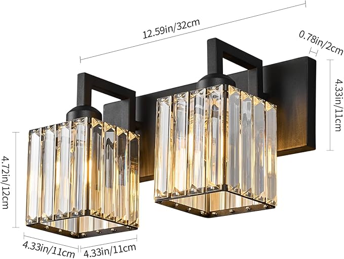 FDPBY Modern Bathroom Vanity Light 2-Lights Black Crystal Bathroom Wall Light - Image 5