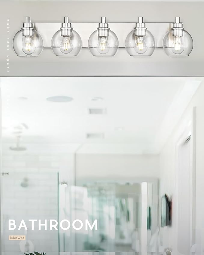 METWET Bathroom Light Fixtures, 5 Light Brushed Nickel Vanity Light, 32 Inch - Image 6
