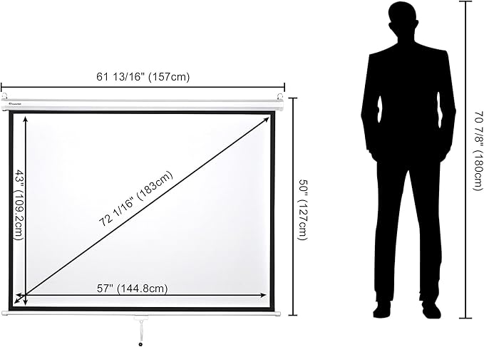 Instahibit 72" Projection Screen Pull Down 4:3 4K HD Manual Retractable - Image 3
