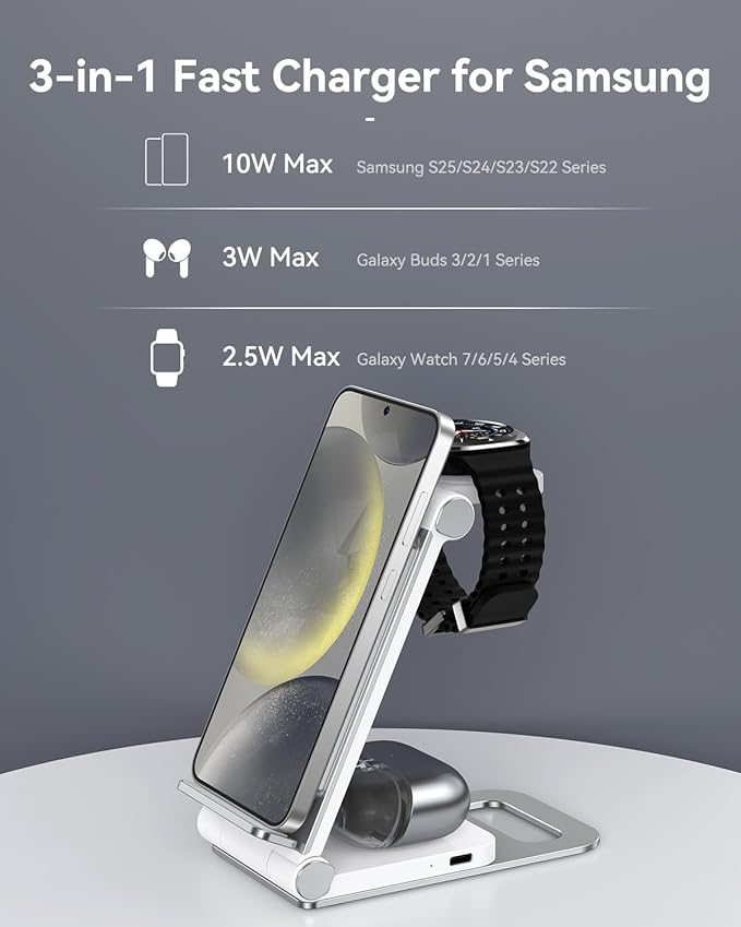 Wireless Charger for Samsung 3 in 1 Wireless Charging Station Foldable Wireless - Image 6