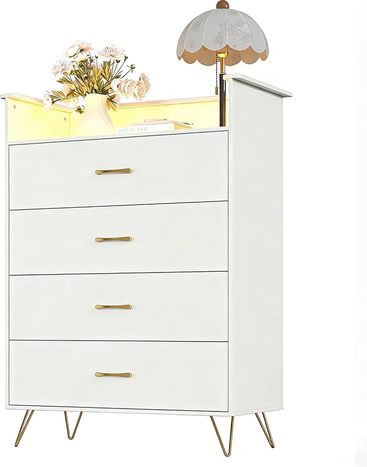 jojoka 4 drawer dresser with rgb led light shown in use