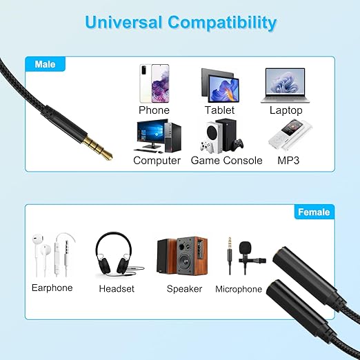 3.5mm TRRS Splitter for 2 Headphones 1FT 2-Pack, Dual Support Audio & Mic - Image 7