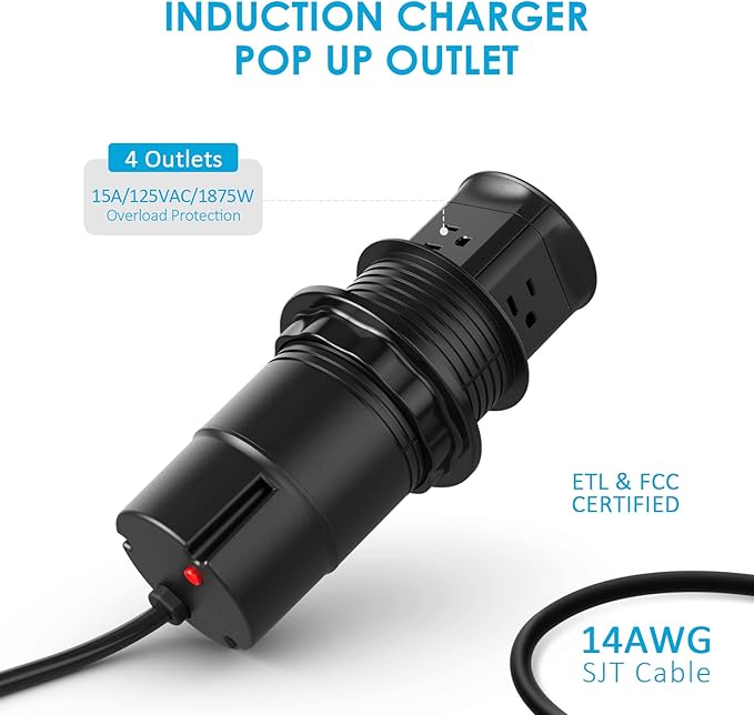 Jgstkcity Pop Up Outlet with 15W Wireless Charger, 4 Outlets 15A, Splash - Image 5