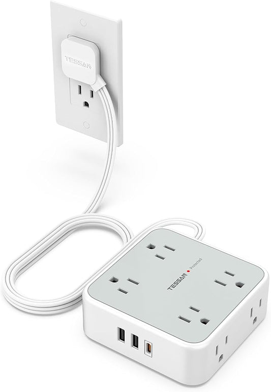 Surge Protector Power Strip, TESSAN 5 Ft Flat Plug Extension Cord by TESSAN