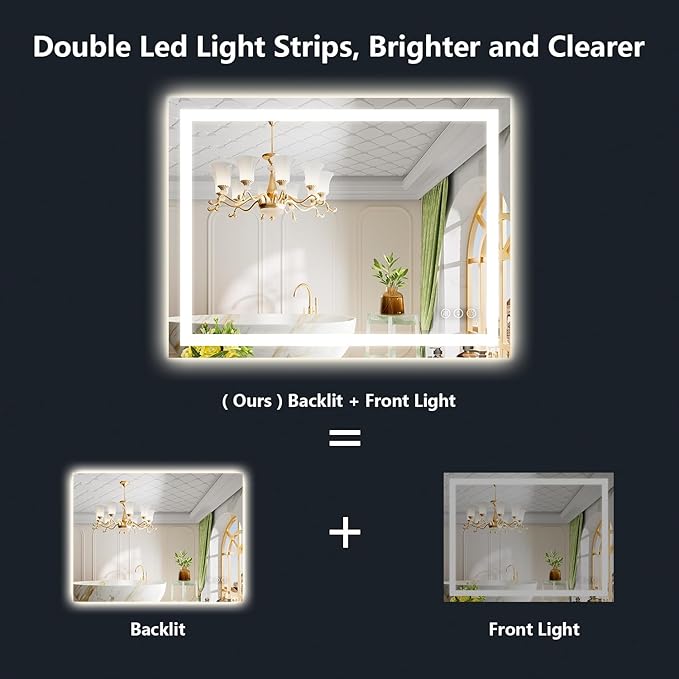 YEELAIT 40x30 Inch LED Bathroom Mirror - Image 2