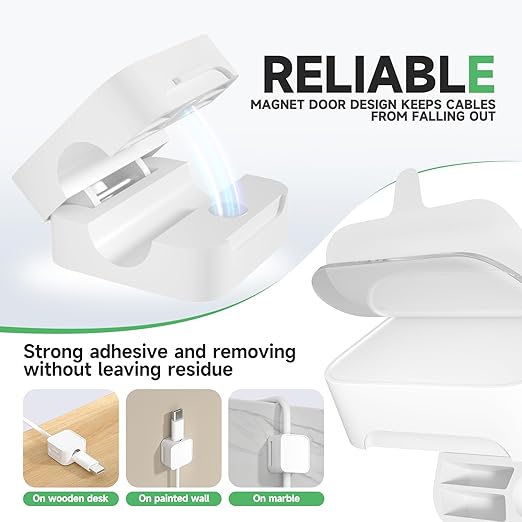 9 White Magnetic Cable Clips, Under Desk Cable Management, Cord Holder - Image 5