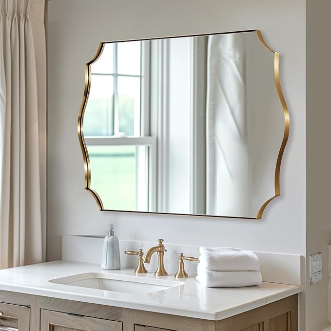 ANDY STAR 30x48 Inch Gold Bathroom Mirror, Large Brushed Gold Rectangle Mirror - Image 6