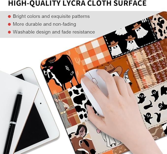 Ghost Cowboy Patchwork Halloween Square Mouse pad, Waterproof, Anti Slip Rubber - Image 3