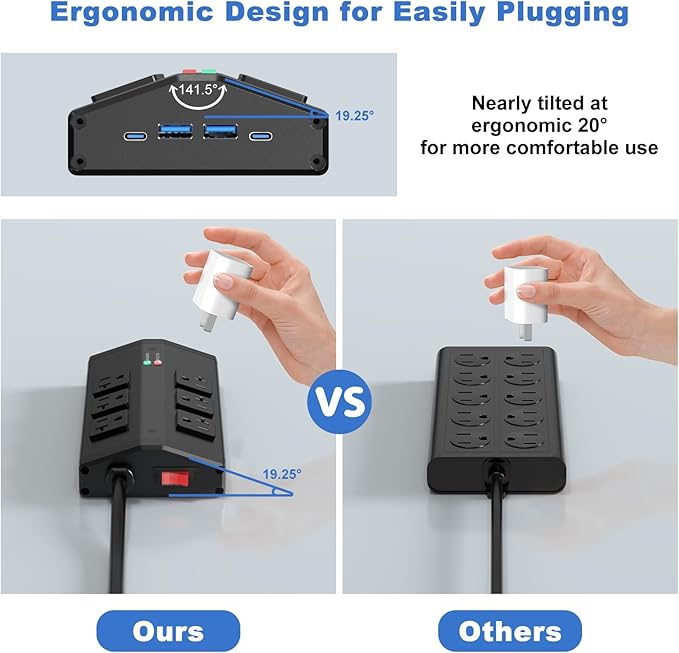 JUNNUJ Heavy Duty Surge Protector Power Strip - Image 6