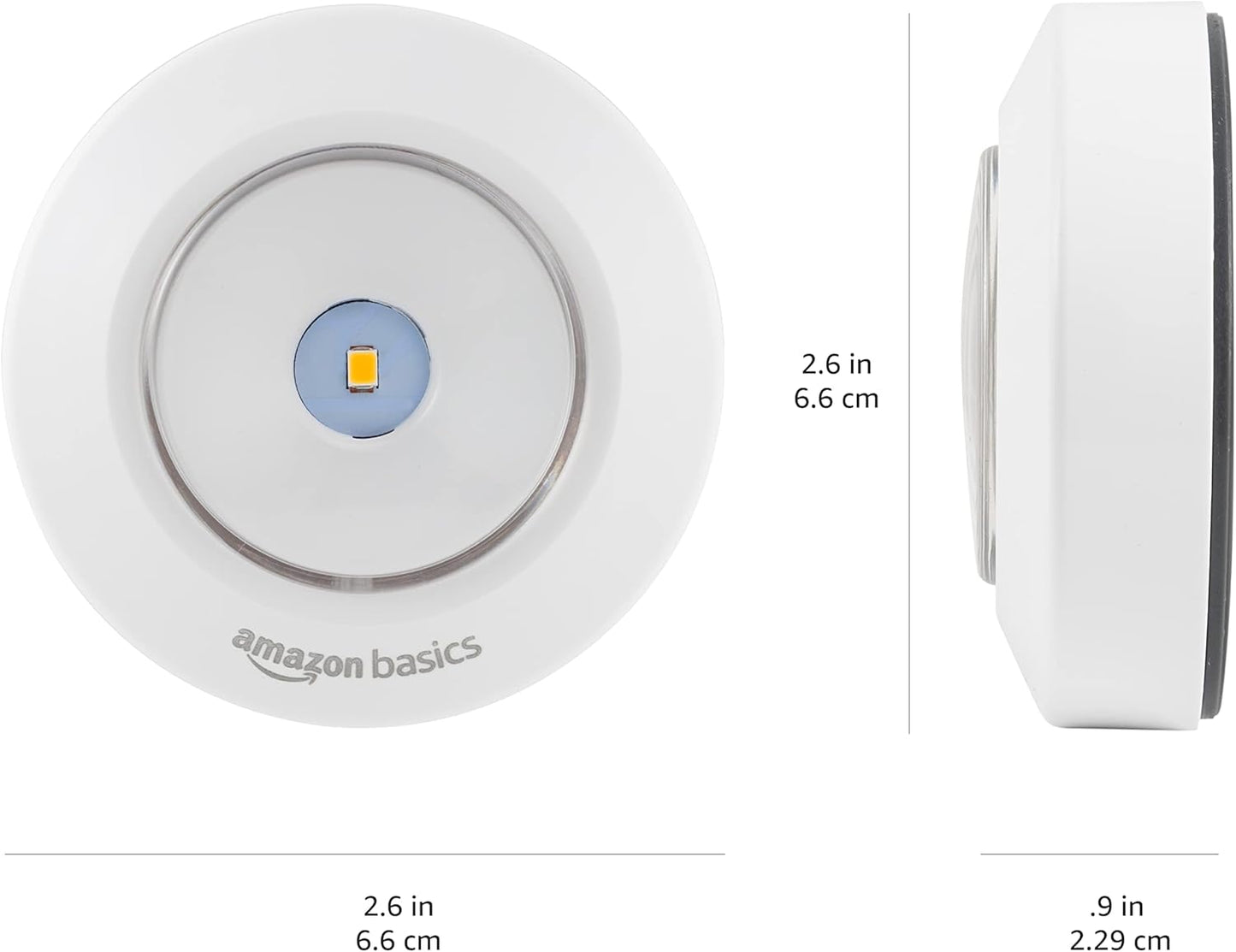 Amazon Basics LED Puck Lights, Battery Operated, 50 Lumens, Under Cabinet Lighting, Easy to Install, Easy to Use, Adhesive Backing, 2-Pack, White