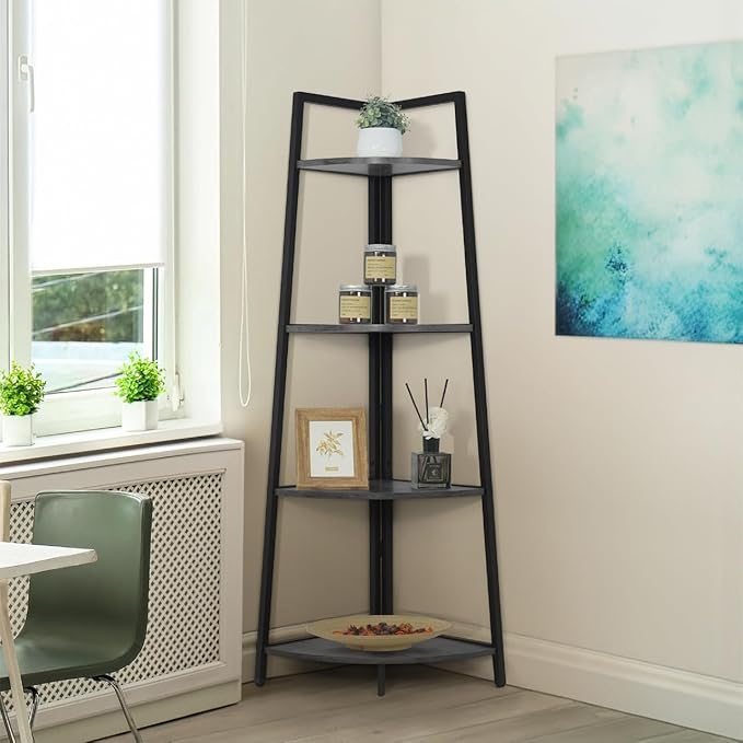 CAPHAUS Tall Corner Shelf Stand, 4-Tier Display Shelves, Ladder Corner Wood by CAPHAUS