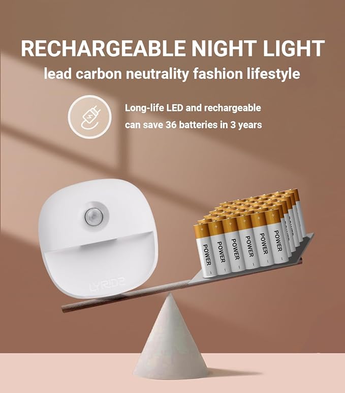 Lyridz Rechargeable Night Light, Motion Sensor Battery Nightlights, Mini - Image 3