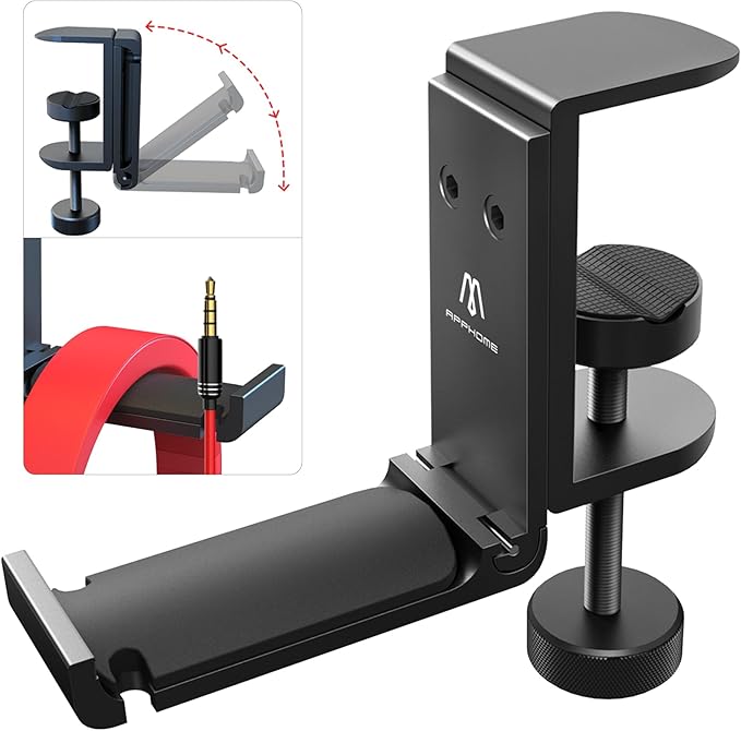 APPHOME Headphone Stand Hook for Desk, Foldable Under Table Headset Holder by APPHOME