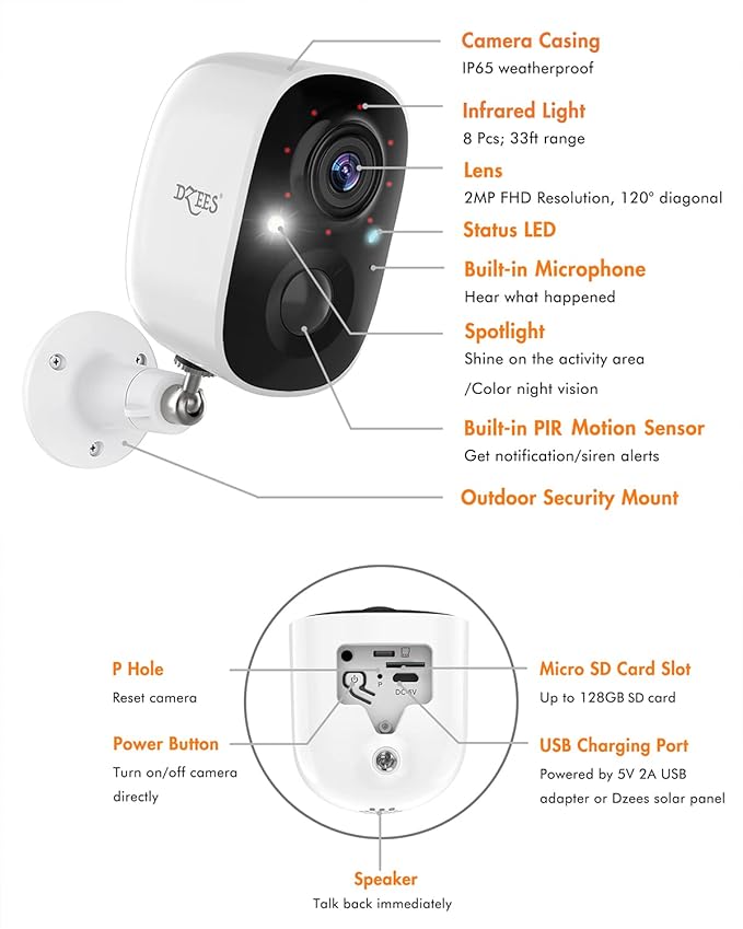 Dzees Solar Powered Security Cameras Wireless Outdoor WiFi, 2K Color Night - Image 7