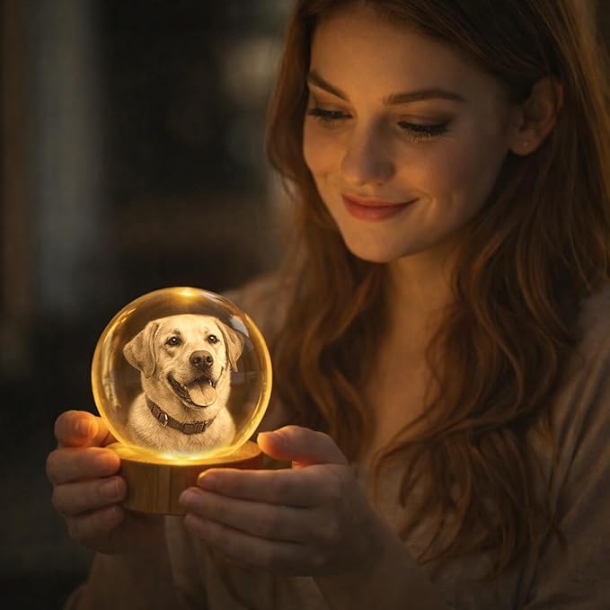 Herihues Personalized 3D Photo Crystal Ball, Custom Engraved Picture Lamp - Image 4