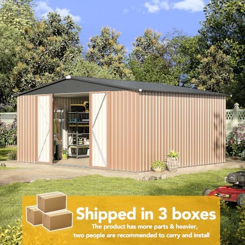 14x12ft outdoor storage shed, tool shed with sloping, front angle view