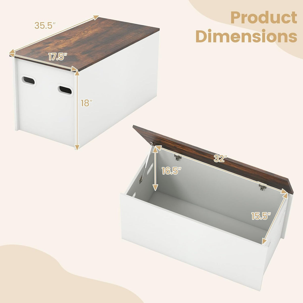 giantex flip-top storage chest, lift top storage bench, view 9