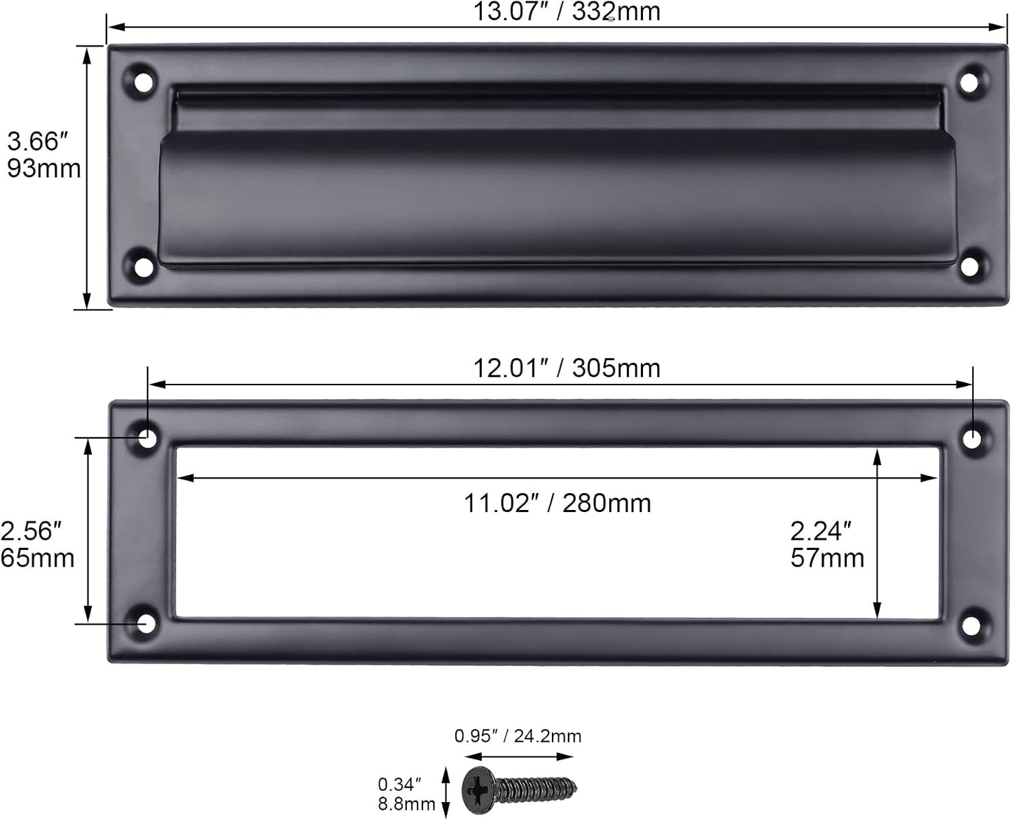 13-Inch Stainless Steel Mail Slot for Front Door – Includes Cover & Mounting Screws, Black (13" x 3.7"), 1 Pack