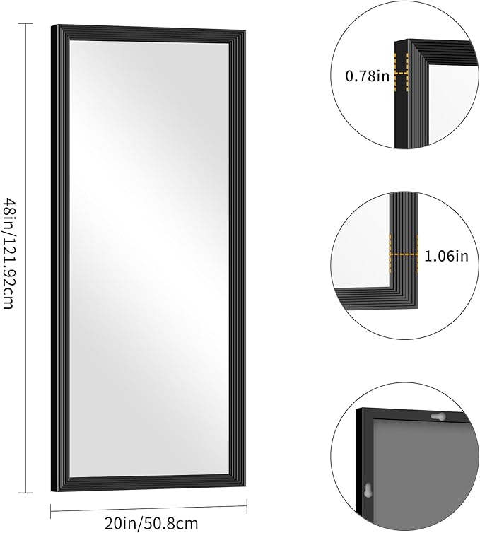 Black Bathroom Mirror 20 x 48 Inch Rectangle Wave Beveled - Image 5
