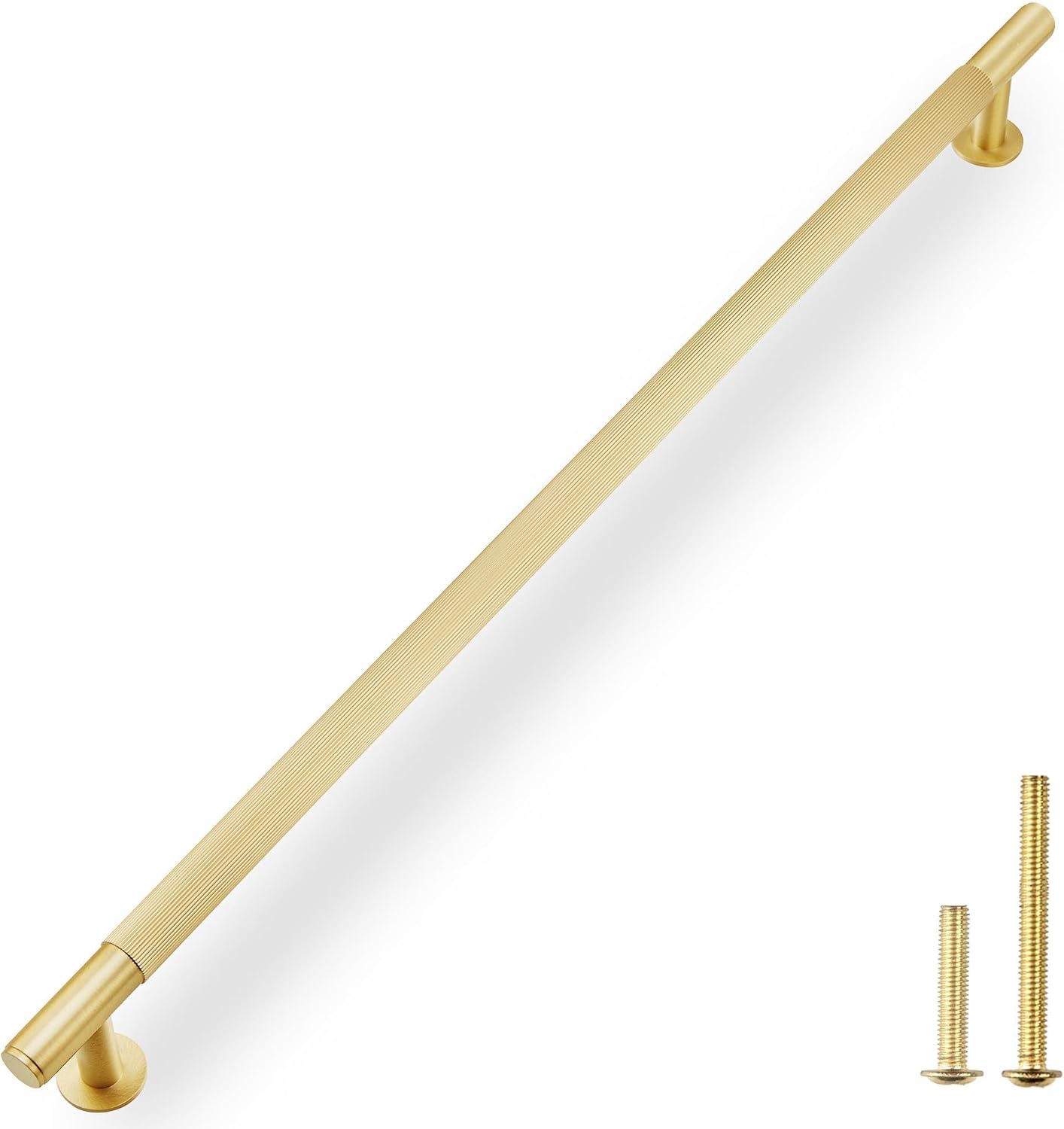QOGRISUN Solid Brass Appliance Pull 18 Inch, Glod Long Cabinet Handles | Solid Brass, Grooved Texture, Fridge Handle, Refrigerator Pull, Appliance Handle, Heavy Duty, Brushed Brass Finish