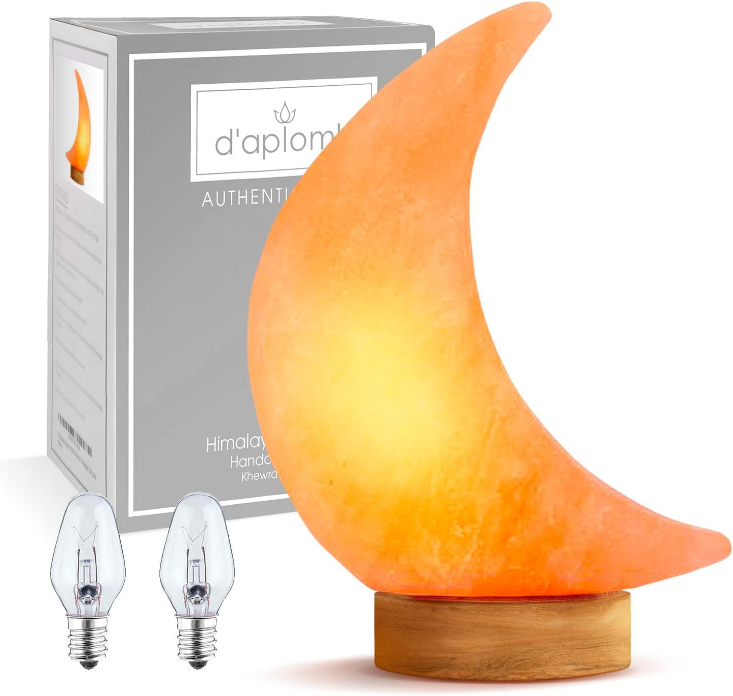 d'aplomb 100% Authentic Natural Himalayan Salt Lamp;Hand Carved Moon Pink | Crystal Rock Salt from Himalayan Mountains; Dimmer Cord; 5 lbs