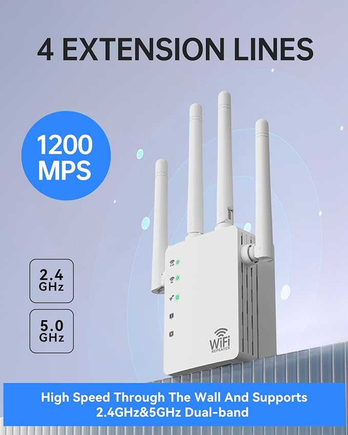 WiFi Extender, WiFi Extender Signal Booster Dual-Band AC1200Mbps 10X Faster - Image 2