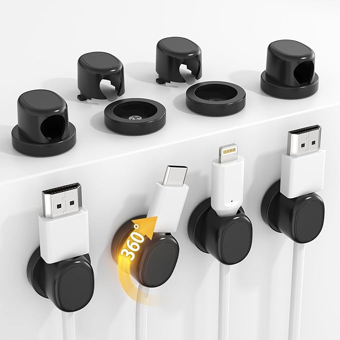 TIKIWIK Rotatable Cord Holder, Snap-Lock Cable Clips, 8 Pack Adhesive Cord by TIKIWIK