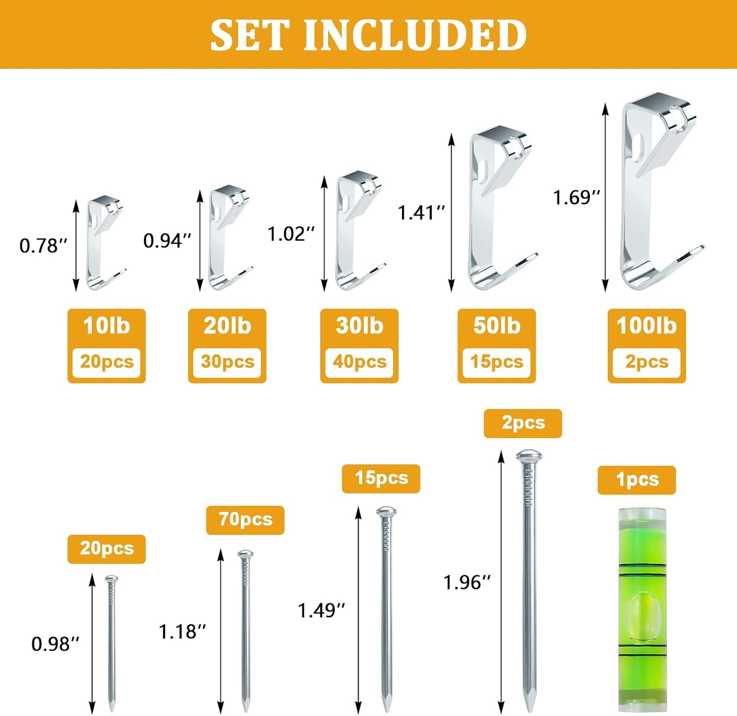 214Pcs Picture Hanging Hooks, Renter Friendly Picture Hanging Kit with Heavy Duty Picture Hangers and Hardware Nails, for Frame, Painting, Art and Photo, on Drywall,Plaster, and Wood Wall