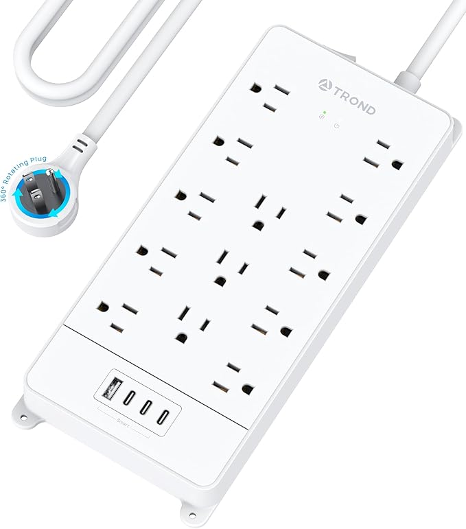 TROND 360° Rotating Flat Plug, Surge Protector Power Strip, 13AC Widely Spaced by TRONDOfficial